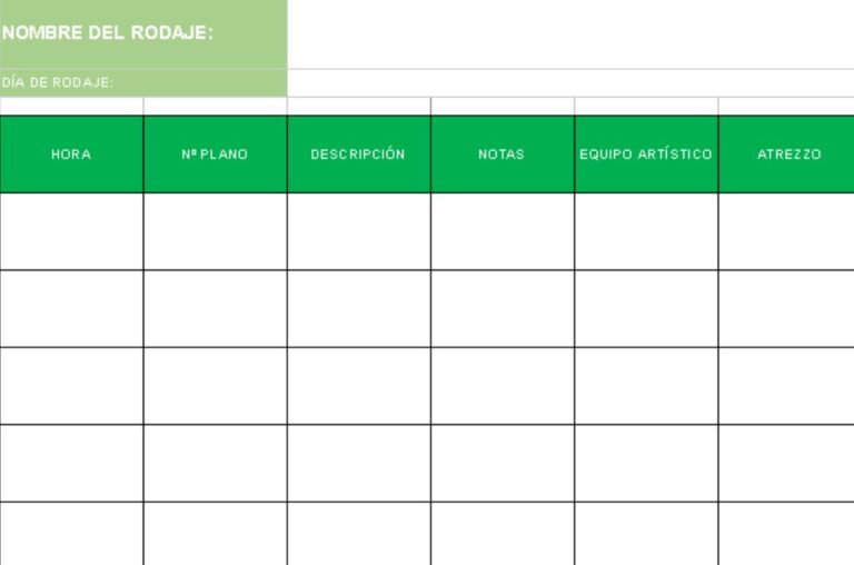 Plantillas Excel: Plan de rodaje Plantilla simple para plan de rodaje