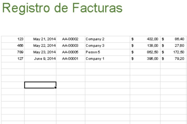registro de facturas plantilla excel