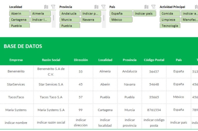 base de datos excel