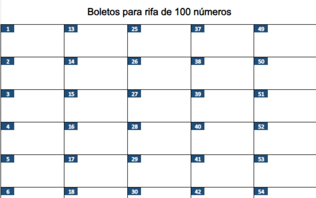 boletos para rifas 100 numeros excel