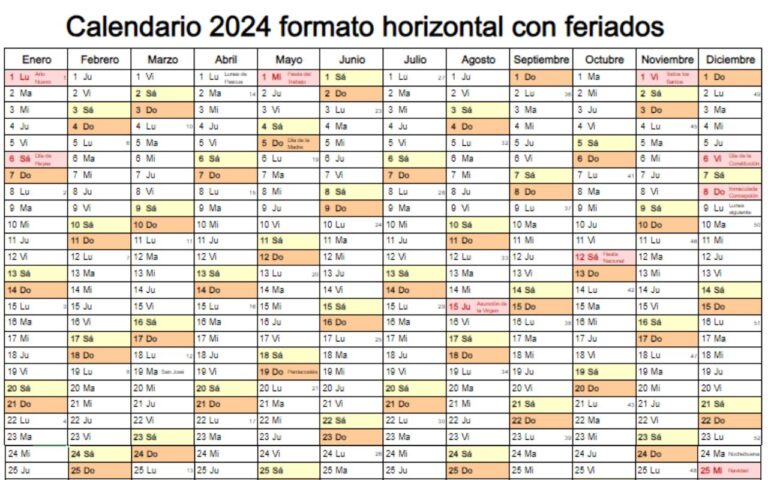 calendario 2024 horizontal plantilla excel