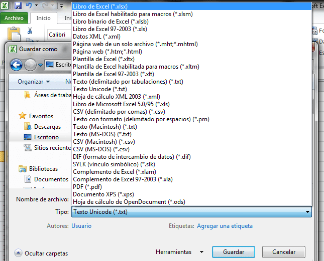 Cambiar csv a excel