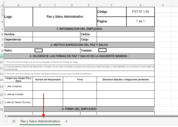 Plantilla Excel: Formato de paz y salvo formato paz y salvo administrativo