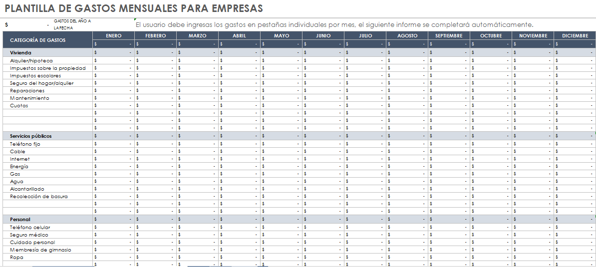 informe de gastos de empresas mensual en excel