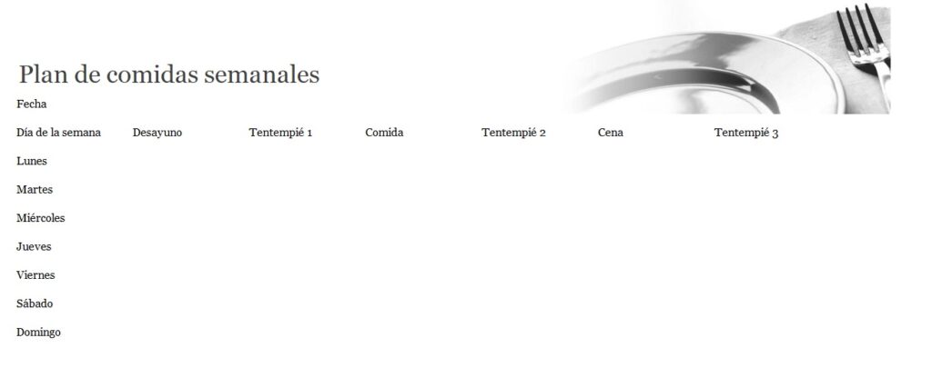 Plantilla Excel: Dietas personalizadas plan de comidas semanales