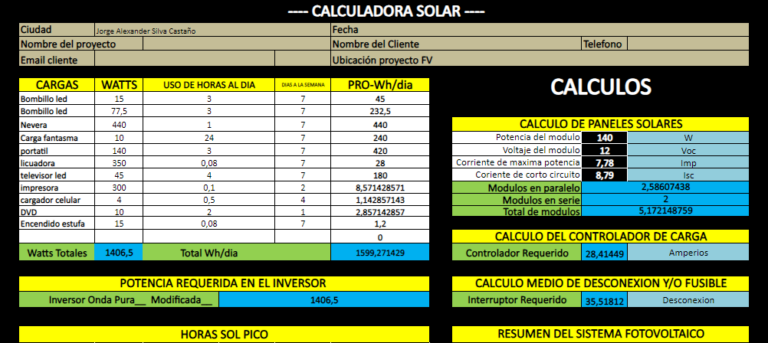 plantilla excel calculadora solar