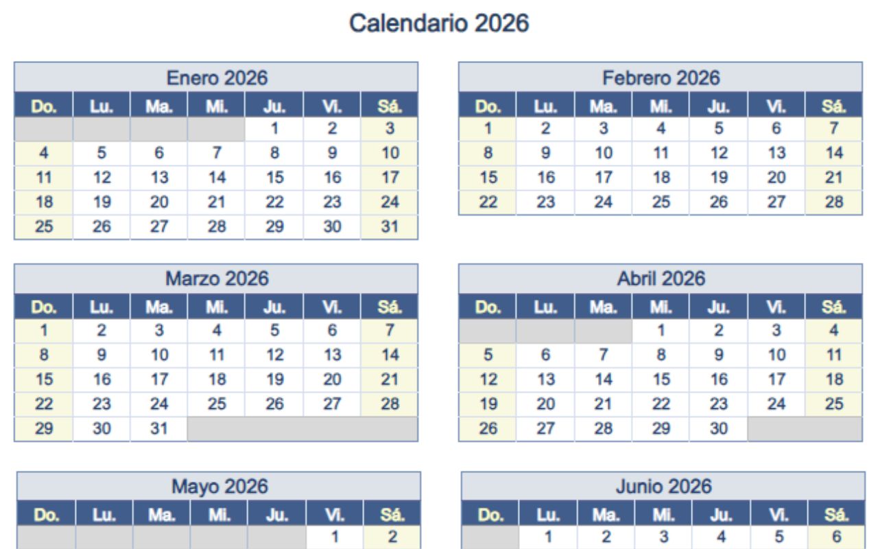 plantilla excel calendario 2026 anual