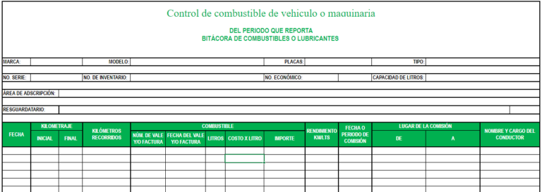 plantilla excel control de combustible tabla simple