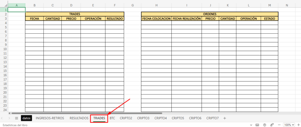 plantilla excel criptomonedas pestaña trades