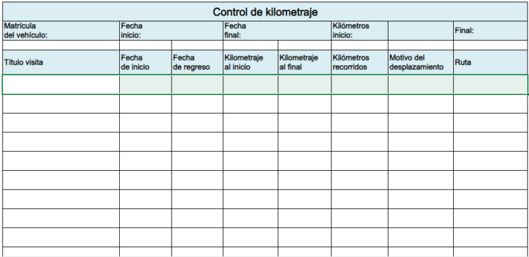 plantilla excel de control de kilometraje