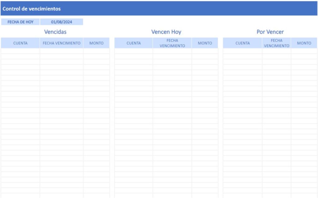 plantilla excel de control de vencimientos de cuentas simple