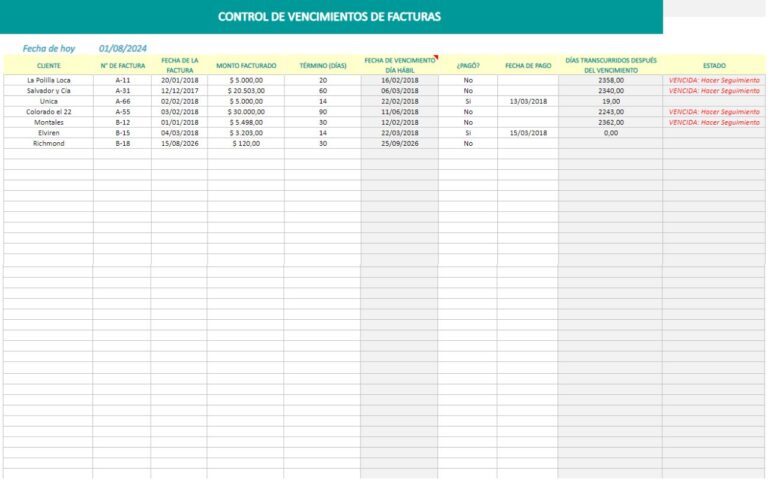 plantilla excel de control de vencimientos de facturas de clientes