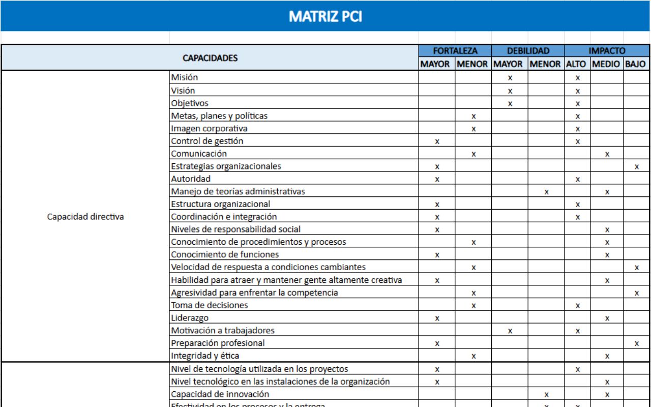 plantilla excel matriz pci