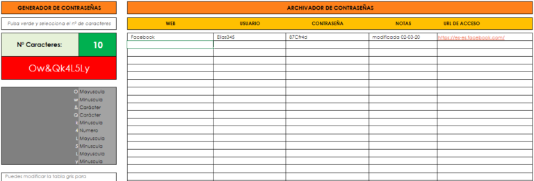 plantilla excel para generar contraseñas