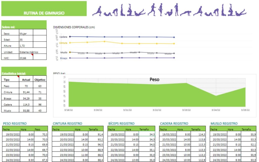 Plantilla Excel: Rutinas de gimnasio y planes de entrenamiento plantilla excel plan de entrenamiento y alimentación