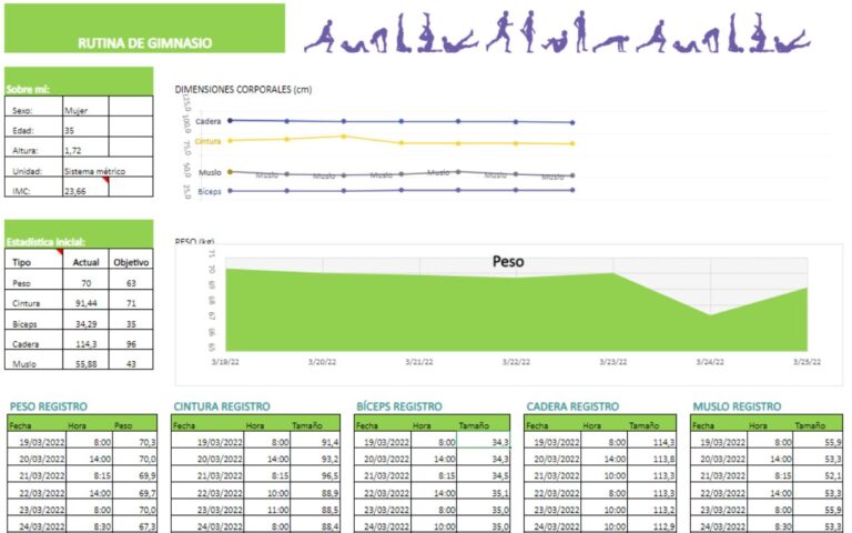 Plantilla Excel: Rutinas de gimnasio y planes de entrenamiento plantilla excel plan de entrenamiento y alimentación