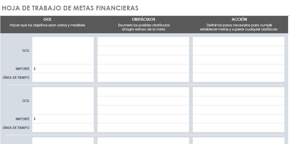 Plantilla Excel: Planificación de objetivos 2025 plantilla excel planificacion de objetivos financieros