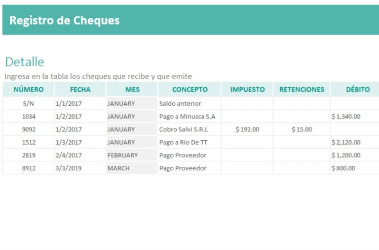 plantilla excel registro de cheques