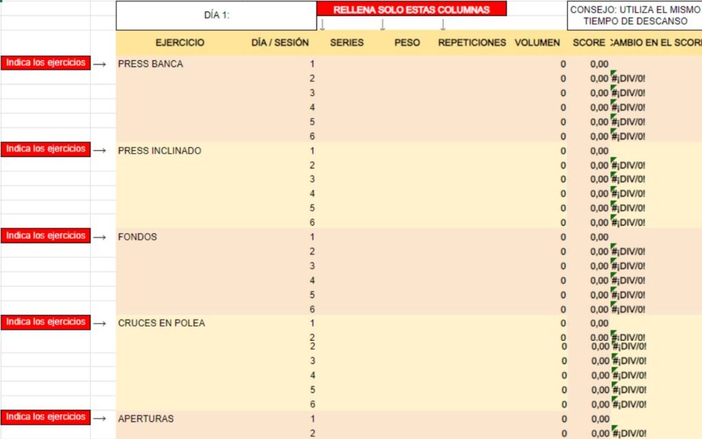 Plantilla Excel: Rutinas de gimnasio y planes de entrenamiento sobrecarga progesiva plantilla excel de entrenamiento de gimnasio